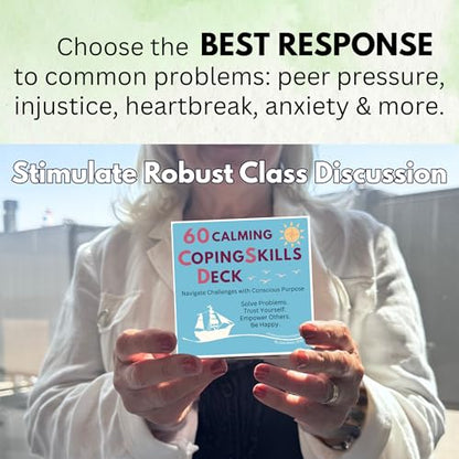 60 Calming Coping Skills Card Deck, Therapeutic Tools for Anxiety, Anger, Depression | Become Empowered During Real-Life Obstacles | DBT Skills for Personal Reflection, Family & School Activities