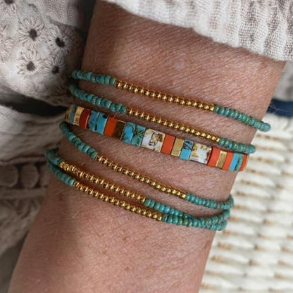 Tila Flat Beaded Stretch Bracelets for Women Stackable Gold Colorful Seed Beads Boho Bracelet Stack Adjustable Rope String Friendship Jewelry Trendy Holiday Gift - color: Teal