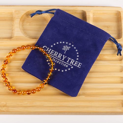 Cherry Tree Collection - Small, Medium, Large Sizes - Gemstone Beaded Bracelets For Women and Men - 6mm Round Beads - color: Amber-Dark, size: Large
