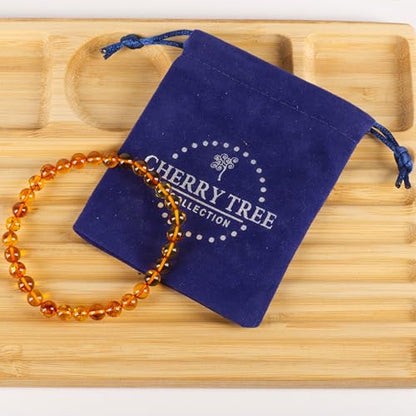 Cherry Tree Collection - Small, Medium, Large Sizes - Gemstone Beaded Bracelets For Women and Men - 6mm Round Beads - color: Amber-Dark, size: Large