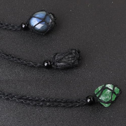 Natural unprocessed crystal raw stone hand woven rope adjustable necklace pendant for both men and women - color: C-Style 4