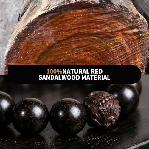 Meditaiton Men Beaded Bracelets, Handmade Sandalwood Mala Beads, Buddhist Prayer Red Wood Bracelets, Comfortable for Daily Wear Yoga Gift for Men - color: 15mm Bead with Pixiu