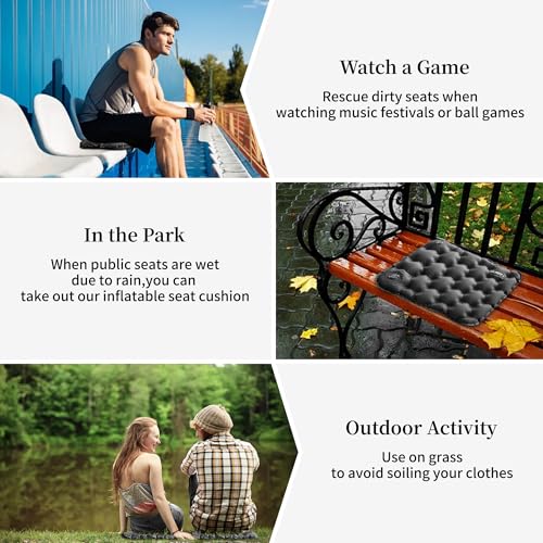 Inflatable Seat Cushion, Lightweight Camping Air Sitting Pad, Waterproof Air Seat Cushion, Portable Push-Press Seat Cushion for Airplane Travel Hiking Office Stadium Seat（Black）