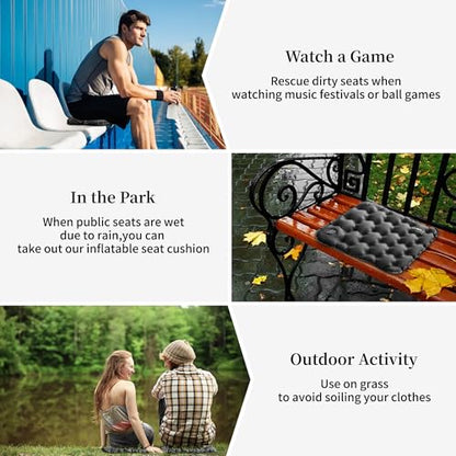 Inflatable Seat Cushion, Lightweight Camping Air Sitting Pad, Waterproof Air Seat Cushion, Portable Push-Press Seat Cushion for Airplane Travel Hiking Office Stadium Seat（Black）