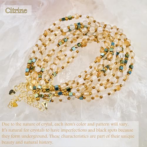 Farfume Beaded Bracelets for Women, Chakra Crystal 4mm Beads Gemstone Natural Stone Bead Spiritual Jewelry Gifts for Women - color: Yellow Citrine-Positivity