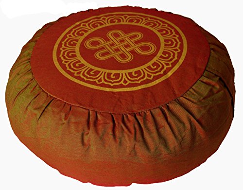Meditation Cushion Zafu Pillow Silkscreen Symbols - color: Eternal Knot Saffron