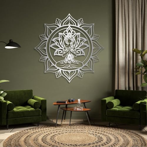 Metal Mandala Zen Wall Art, Zen Wall Decor, Lotus Flower Yoga Metal Wall Art, Meditation Wall Decor for Living Room, Bedroom, Yoga Room (Silver,47" H x 47" W / 120x120cm) - color: Silver, size: 47"H x 47"W / 120x120cm