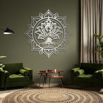 Metal Mandala Zen Wall Art, Zen Wall Decor, Lotus Flower Yoga Metal Wall Art, Meditation Wall Decor for Living Room, Bedroom, Yoga Room (White,28" H x 28" W / 70x70cm)