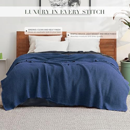Salt Earth 100% Cotton Waffle Blanket, King Size 106"x92" – Lightweight All Season Throw Blanket for Couch, Bed & Bedroom, Soft Modern Cozy Cotton Blanket (Navy) - color: Navy, size: King