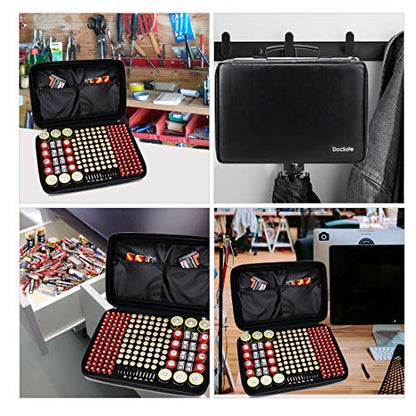 DocSafe Fireproof Battery Organizer Storage Box,Fireproof Waterproof Carrying Case Bag Holder,Safe Storage Holds 200+ Batteries AA AAA C D 9V, with Battery Tester BT-168 (Not Includes Batteries)