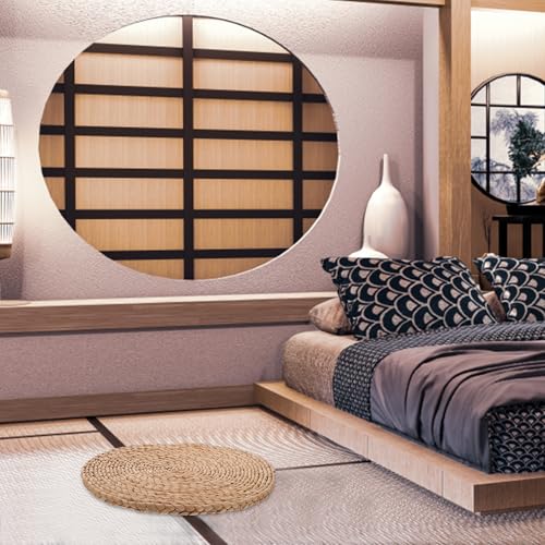UKCOCO Thickened Straw Woven Meditation Cushion 1.5cm Natural Tatami Floor Seat Pad Round Indoor Sitting Mat for Zen, Yoga, and Home Use