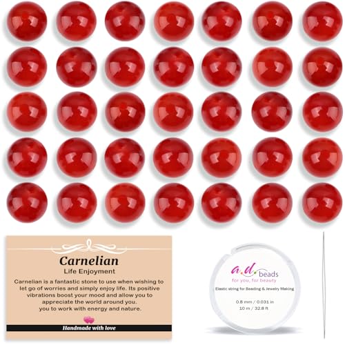 AD Beads 200pcs 4mm Natural Carnelian Round Beads, Healing Energy Gemstone DIY Jewelry Kit with Elastic Cord and Needle - color: Carnelian, size: 4mm-200pcs