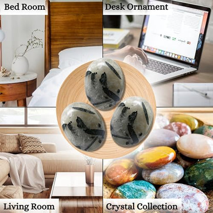 Amazing Gemstone Black Rutilated Quartz Crystals and Healing Stones - Large Palm Stone Crystals Piedra - Crystal for Good Luck, Positive Energy, Meditation - Unique Stocking Stuffers Gifts for Women - color: Black Rutilated Quartz