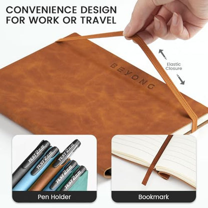 BEYONG Lined Journal Notebook - 200 Pages A5 Size, Softcover Leather Journals for Writing, Note Taking, Journaling, Diary & Bible, Work & Travel, Women & Men, 6.1”×8.3”(Brown)