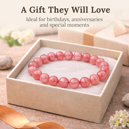 Elm City Direct 8mm Natural Stone Beaded Bracelet – Unisex Crystal Stretch Bracelets for Men & Women, Chakra & Healing Jewelry, Gift-Ready Beaded Bracelets - color: Watermelon Crystal