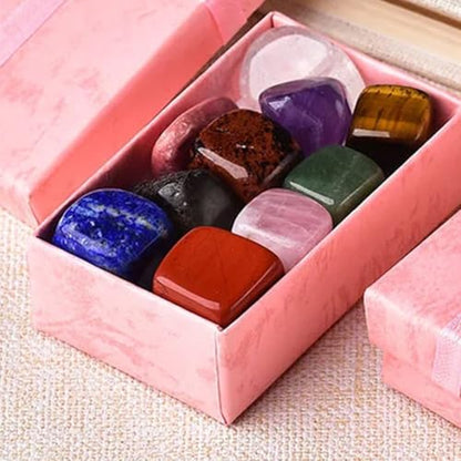 Healing Stone Set, 10pcs Natural Gemstones for Meditation Reiki, Lucky Pocket Crystals for Yoga Balancing, Stress Relief Kit