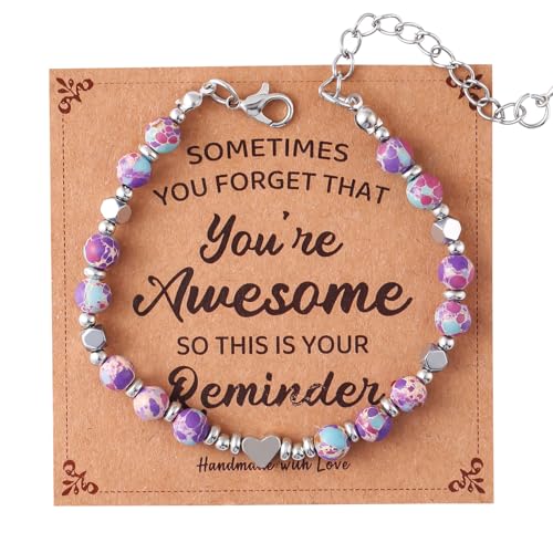 Birthday Bracelet: 6mm Natural Stone Healing Bracelet Inspirational Self-Care Gifts for Women, Mom, Daughter, Wife, Coworkers, Friend, Bestie, Granddaughter - color: Emperor Purple