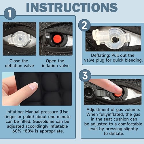 Comfortable 3D Air Cell Seat Cushion, Air Inflatable Pressure Relief Seat Bolster for Wheelchair, Car, Office, Home Living, Sondur Travel Cushion with Adjustable Firmness (Hollow Cushion) - size: Hollow cushion