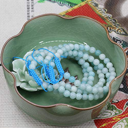 Keleny Natural Gemtone 6mm Round Beads Crystal Adjustable Braided Macrame Tassels Bracelets Unisex - color: Blue Amazonite