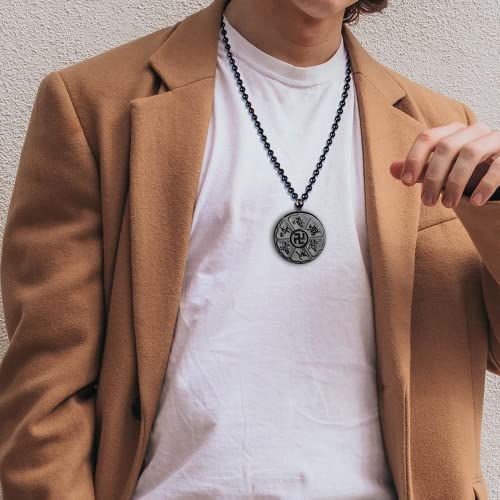 Black Obsidian Necklace Protection Pendant with Extended Bead Chain Healing Crystal Stone Amulet Necklace for Men Women - color: Daming Mantra