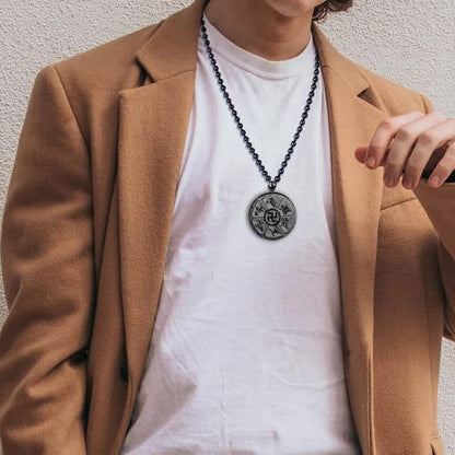 Black Obsidian Necklace Protection Pendant with Extended Bead Chain Healing Crystal Stone Amulet Necklace for Men Women - color: Daming Mantra