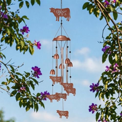 Cow Wind Chimes Outdoor, Metal Heifer Gifts for Women Mom Memaw, Rustic Western Farmhouse Garden Yard Decor Windchime - size: Cow