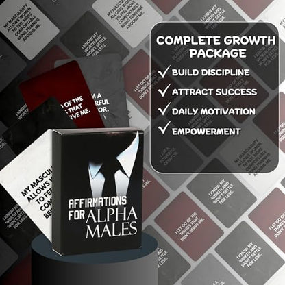 Daily Positive Affirmations for Men 50 Power Cards Mantras for Confidence, Discipline & Dominance Manifest Your Inner Leader, Attract Success Motivational & Inspirational, Birthday Gift for Him - style: Alphamale Affirmation