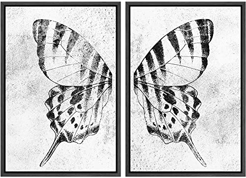SIGNWIN Framed Canvas Print Wall Art Set Black & White Monarch Butterfly Wing Insect Nature Wilderness Illustrations Modern Art Rustic Relax/Calm for Living Room, Bedroom, Office - 16"x24"x2 Black - color: A14-03-m20, size: 16"x24"x2 Panels Black