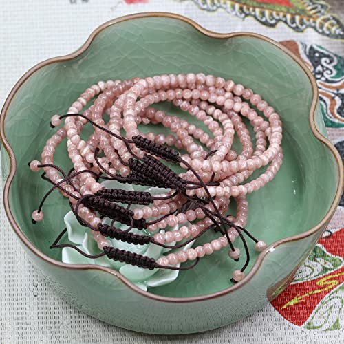 Keleny Natural Gemtones 4mm Round Beads Crystal Adjustable Braided Macrame Tassels Bracelets Unisex - color: Red