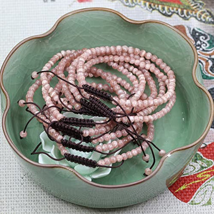 Keleny Natural Gemtones 4mm Round Beads Crystal Adjustable Braided Macrame Tassels Bracelets Unisex - color: Red