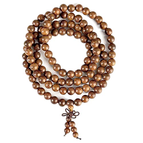 FAZOVIN 8mm 108 Beads Necklace Natural Wood Mala Beads Bracelet Prayer Beads for Meditation Buddhist Rosary Mala Necklace
