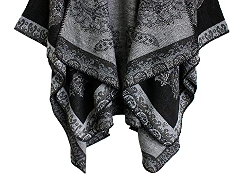 Urban CoCo Women's Color Block Shawl Wrap Open Front Poncho Cape - color: Series 29-black