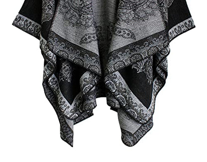 Urban CoCo Women's Color Block Shawl Wrap Open Front Poncho Cape - color: Series 29-black