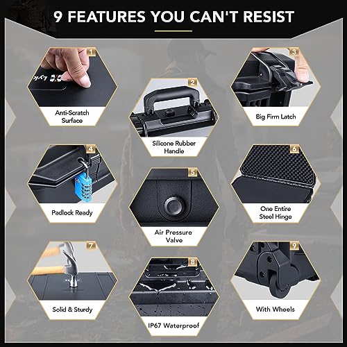 Lykus HC-5120 Waterproof Hard Case with Wheels and Customizable Foam, Interior Size 20.3x11.3x7.3 inch, Suitable for camera, lens, drone, mic, flashlight, projector, electronics, tools, and more