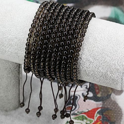 Keleny Natural Gemtones 4mm Round Beads Crystal Adjustable Braided Macrame Tassels Bracelets Unisex - color: Smoky Quartz