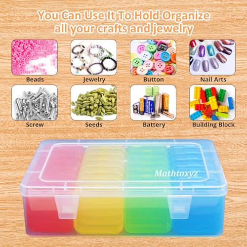 Bead Organizer Box(Red,Yellow,Blue,Green), Small Bead Organizers and Storage Plastic Cases Mini Clear Containers Boxes with Hinged Lid for Bracelet Making DIY Jewelry Craft