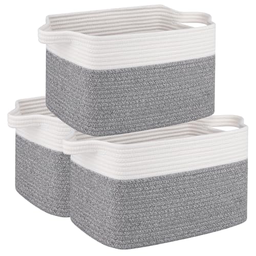 OIAHOMY 3 Pack Storage Basket for Organizing, 13''X9.85''X8.7'' Storage Bins,Woven Basket Basket with Handles, Toy Storage Basket Bin,Stylish Room Decor Basket, White & Grey variegated - color: Grey variegated, size: 13''×9.9''×8.7''
