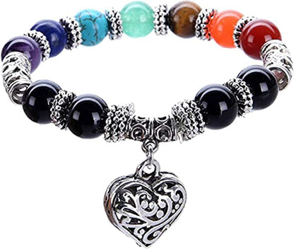 Healing Crystals Bracelet Handmade Natural Gemstones Beads Elastic Natural Stone Yoga Beads Bracelet Heart-Shaped, Modern Artisanal Beaded Unisex 7.6 inches Turquoise - color: Colorful B