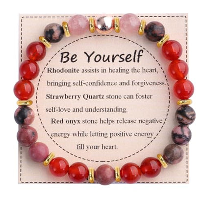 KSQS Healing Stone Bead Bracelet for Women, Natural Gemstones Balance Protection Bracelet, Spiritual Crystal Beads Bracelet Anxiety Relief with Meaning Card - style: Be Yourself