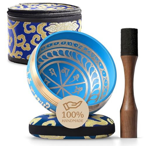 Silent Mind Tibetan Singing Bowl Set – Easy to Play & Beginner Friendly Meditation Bowl with Cushion, Mallet & Case | Stress Relief & Mindfulness | Gift-Ready - color: Blue, size: With Case