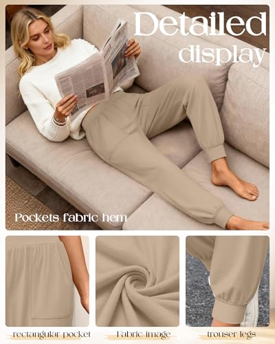 3 Pack Women's Lounge Pants Yoga High Waist Sweatpants Workout Lightweight Casual Joggers Comfy Pajama with Pockets - color: Black, Charcoal Gray, Khaki, size: X-Large