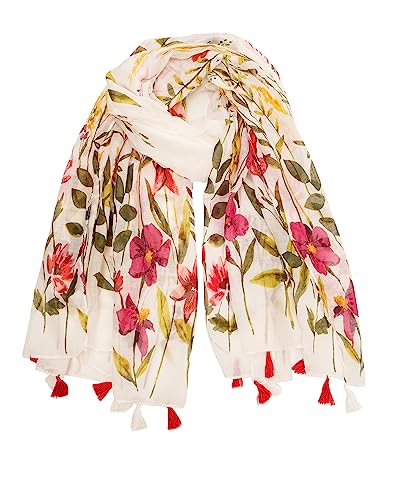 YOUR SMILE Large Boho Scarf for Women Lightweight Floral Printed Scarves Fall Winter Fashion Fringed Shawl wraps - color: 08 White/Pink Floral