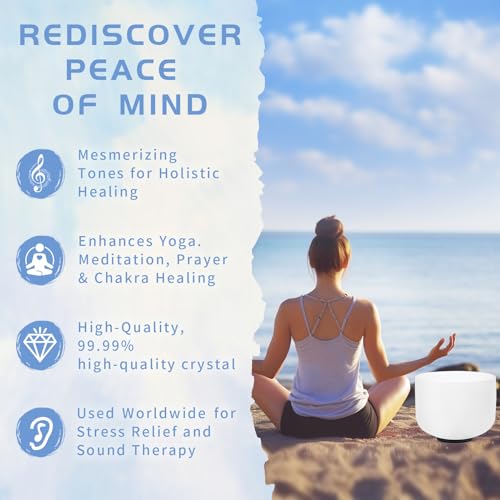 Hye-eun Purple Crystal Singing Bowls Set of 3, 432hz 8"B 10"F 12"C Frosted Quartz Chakra Sound Bowl with Beige Carrying Case for Sound Healing Yoga Meditation
