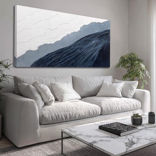 Ocevarin Blue and White Canvas Wall Decor Abstract Wall Art for Bedroom Neutral Art Prints Minimalist Home Decor 24"x 48" Pictures for Living Room - color: Blue and White, size: 48"L x 24"W