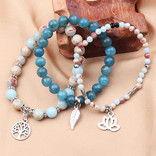 Tree of Life Yoga Healing Stone Bracelets,Multilayer Lotus Chakra Stone Reiki Bracelet Sets,Anxiety Crystal Natural Stone,for Women Stress Relief - style: Shoushan Stone+apatite
