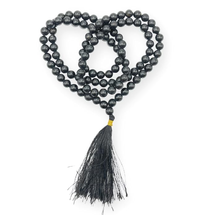 GEMSCITE Japa Mala 108 Prayer Beads Perfect for Meditation Spiritual Mala Necklace & Wrist Mala Bracelet - color: Black Agate, size: Without Knots