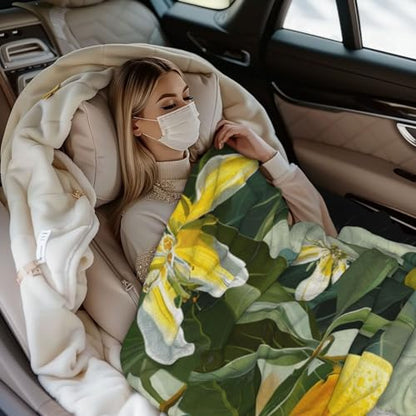 Yellow Lemon Flower Prints Throw Blanket (320g Flannel) Anti-Pilling Warm Fuzzy Blankets for Bed Sofa Couch Travel 40x30 Inch - color: Yellow Lemon Flower, size: 40x30 Inch