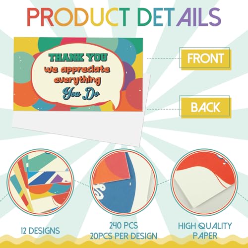 Yeaqee 240 Pcs Employee Appreciation Kudos Cards Funny Blank Back Motivational Card Encouragement Thank You Note Recognition Card for Teacher College Affirmation Gift(Rainbow) - style: Rainbow