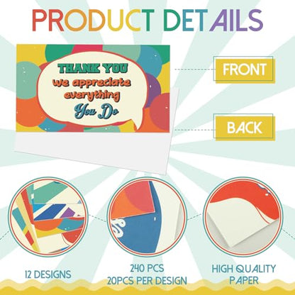 Yeaqee 240 Pcs Employee Appreciation Kudos Cards Funny Blank Back Motivational Card Encouragement Thank You Note Recognition Card for Teacher College Affirmation Gift(Rainbow) - style: Rainbow