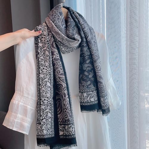 Soft Silky Pashmina Shawl Wrap for Women,Lightweight Spring, Elegant Wrap for Spring Wedding & Travel - color: Cashew Black